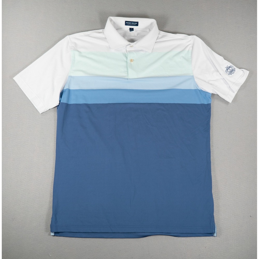 Peter Millar Mens Polo Crown Crafted Striped Performance Blue White Size L